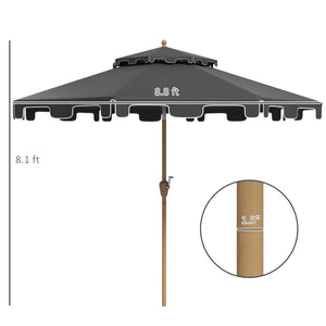 English Elm Outsunny 9' Patio Umbrella With Tilt Crank, Double-Top Vented Canopy For Ultimate Outdoor Comfort W2225P217593-GIGA