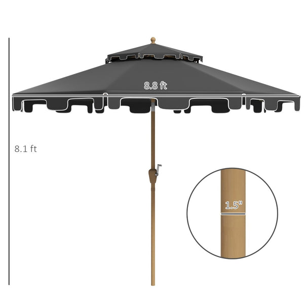 English Elm Outsunny 9' Patio Umbrella With Tilt Crank, Double-Top Vented Canopy For Ultimate Outdoor Comfort W2225P217593-GIGA