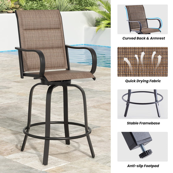 English Elm Patio Swivel Barstools Set of 2 Textilene Mesh Powder Coated Frame All Weather Seating T3623P437318