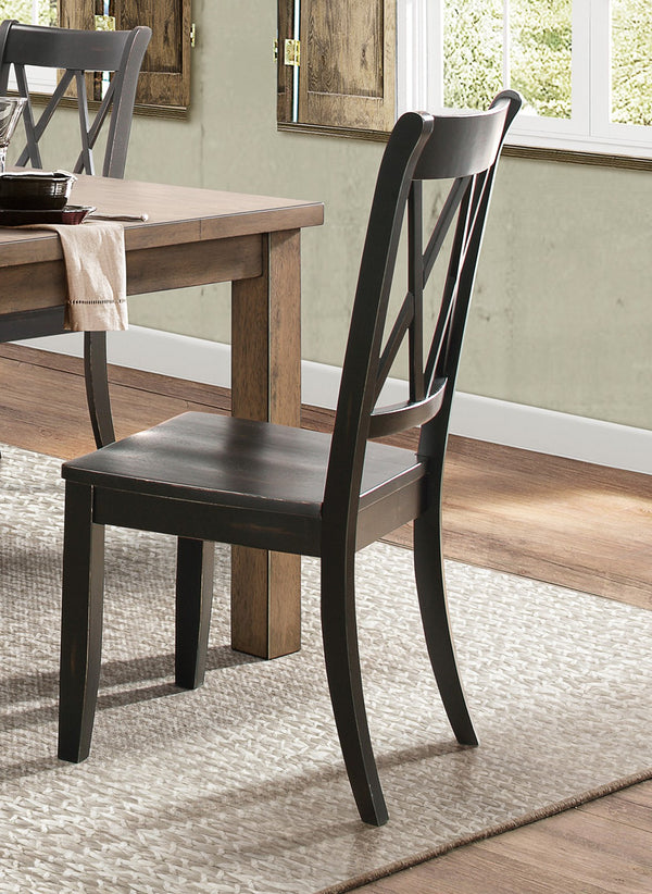 English Elm 5pc Farmhouse Dining Set Pine Table with Four Double X Back Chairs for Kitchen Black Brown B011S00996