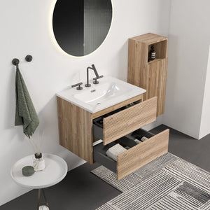 English Elm Gloria Floating Wall Mounted Oak Bathroom Vanity with Integrated Ceramic Sink Storage W1865S00195