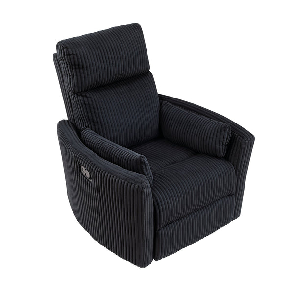 English Elm Black Corduroy Swivel Glider Recliner Chair - 360° Motion, Plush Cushioning, Sleek Black Upholstery B011P383307