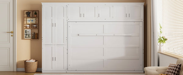 English Elm Queen Murphy Wall Bed with Integrated Wardrobe and Drawers for Studio Spaces LP000876AAK