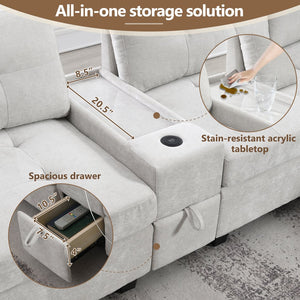 English Elm [new U-shaped Chenille Sectional Six Seat Tufted Couch with Usb Charging Storage Light Gray N723S1191K