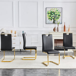English Elm Modern Cantilever Gold Frame Pu Leather Dining Chairs Glam Set of Four W3875P372953