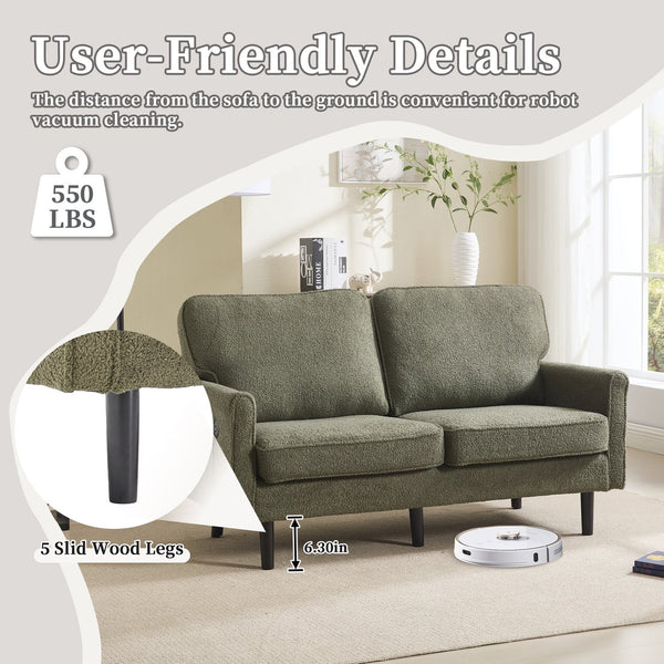 English Elm Loveseat Mid Century Modern Two-Seater Sofa with USB Type-C Charging, Removable Zipper Covers, Durable Wood Legs Green W395P238825