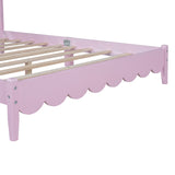 English Elm Full Size Wood Platform Bed Frame, Retro Style Bed With Rectangular Headboard,No Need Box Spring,Pink