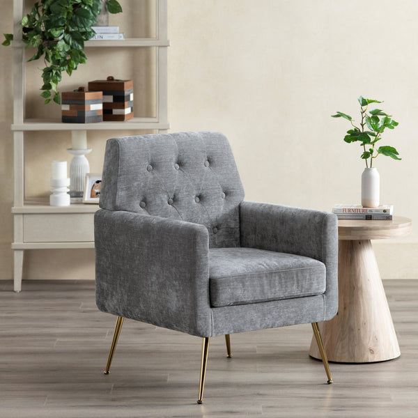 Crestview Collection Modern Accent Chair - Stylish Upholstered Furniture With Button Tufting And Gold Legs For Any Room Gray Polyester Evfzr4352ogry