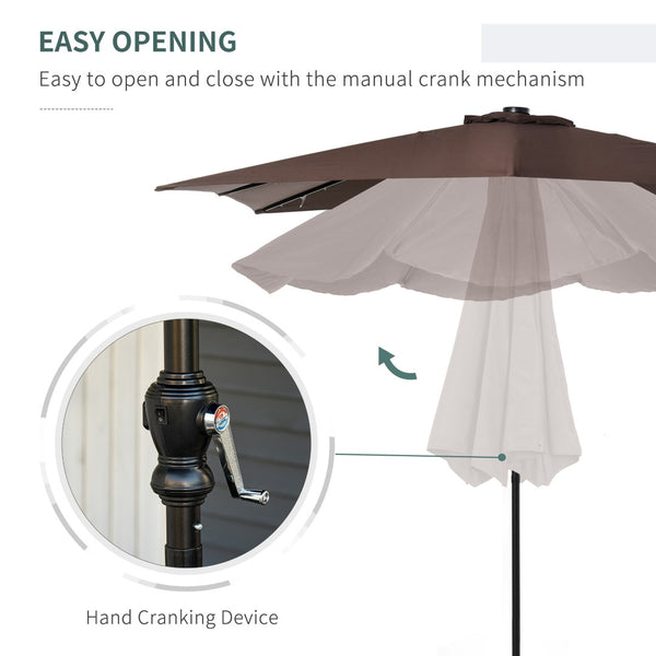 English Elm Outsunny 9' X 7' Solar Led Patio Umbrella With Tilt & Crank For Ultimate Outdoor Comfort & Style W2225P217591-GIGA