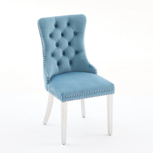 English Elm Nikki Velvet Tufted Dining Chair with Nailhead Trim and Chrome Legs – Plush High-Rebound Cushion Comfort Light Blue W1143P369091