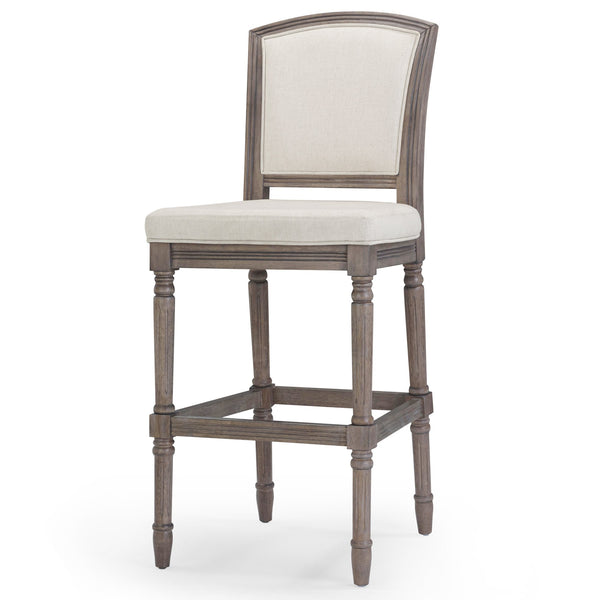 English Elm 31" Turned Leg Bar Stool Woven Polyester Seat and Back for Pub or Kitchen Use Gray B2751P436456