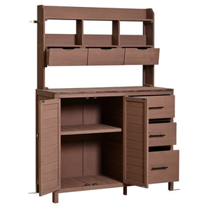 English Elm (with Hutch) Topamx Solid Fir Potting Bench Patio Workstation Spice Rack Drawer Brown N717P404331D