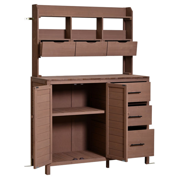 English Elm (with Hutch) Topamx Solid Fir Potting Bench Patio Workstation Spice Rack Drawer Brown N717P404331D