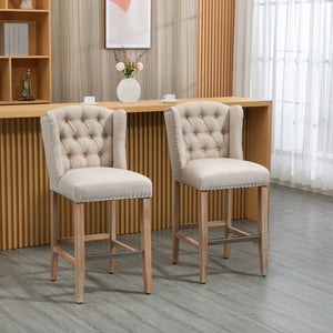 English Elm Homcom Counter Height Bar Stools Set Of 2 With Wood Legs, Beige