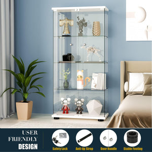 English Elm Glass Display Cabinet Four Shelf Lockable Tempered Curio Case with Led Lighting W1192S00001