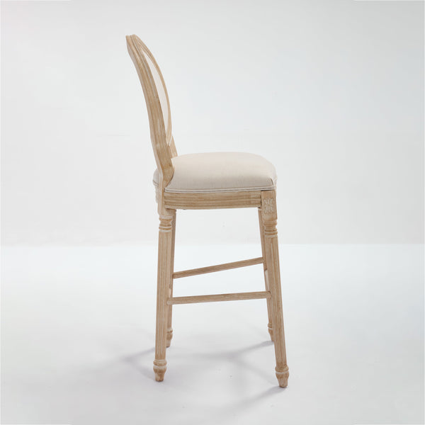 English Elm French Country Bar Chairs Set Of 2 - Elegant Upholstered Round-Back Design For Kitchen & Dining W3426P324576