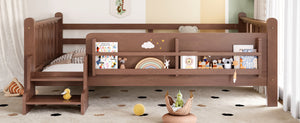 English Elm Twin Pine Floor Bed for Kids with Side Bookcases Built-in Stairs and Safety Guardrails Natural W1580P390225