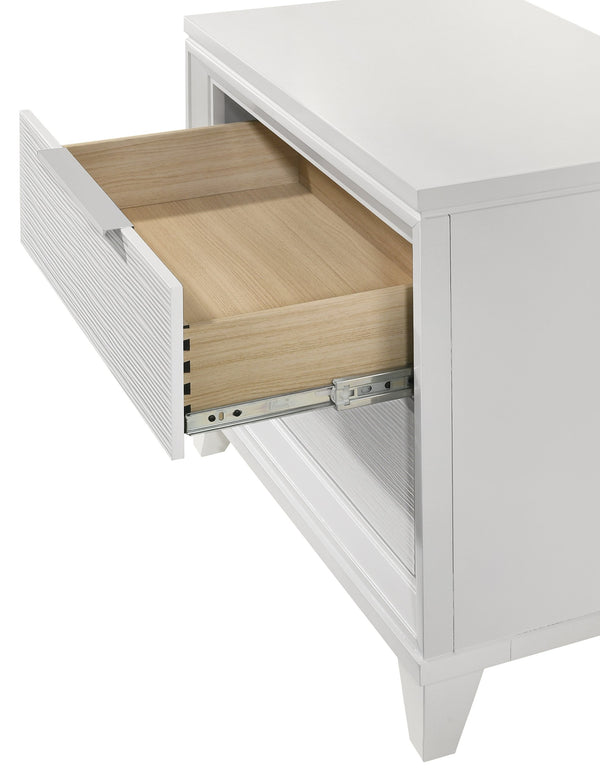 English Elm Unique Round Plush Velvet Button-Tufted Storage Bed Queen with Studded Headboard and 2 Nightstands Set Ivory,White 54.75 L x 79.5 W x 8.25 H B2741S00099