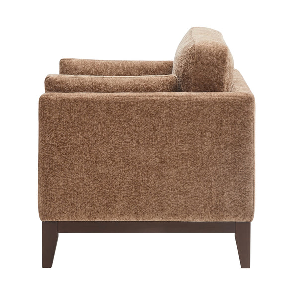 English Elm Chalco Mid-century Accent Chair Walnut Legs Polyester Upholstery Deep Foam Cushions Brown B050P429148