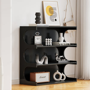 English Elm Multifunctional 4-Tier Bookshelf & Coffee Table – Modern Minimalist Living Room Organizer with Display and Storage Black W1801137469