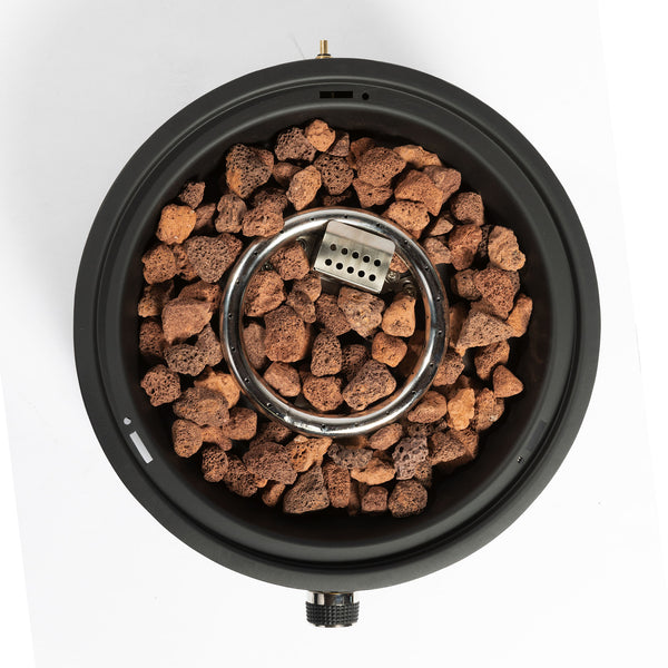English Elm 15" Propane Tabletop Fire Pit 40,000BTU Steel Round with Lava Rocks, Quick-Connect Regulator & Lid W853P232639