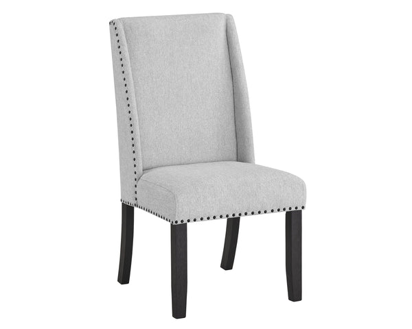 English Elm 5Pc Dining Set - Elegant White Marble Round Table With Dove Gray Wingback Chairs & Black Base B011S00994