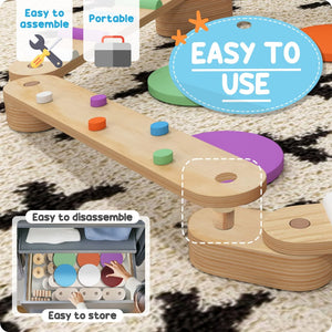 English Elm Qaba Kids Balance Beam Set – Versatile Wooden Obstacle Course For Toddlers 3-8, Indoor/Outdoor Play W2225P249790-GIGA