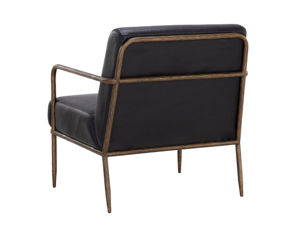 Sunpan Lathan Lounge Chair - Handcrafted Minimalist Design with Antique Brass Frame for Luxurious Spaces Charcoal Black Leather