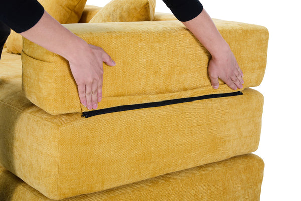 English Elm UNITED Folding Sofa Bed with Removable Cover Zipper, Chenille Memory Foam Sleeper for Small Spaces Yellow W1568P293806