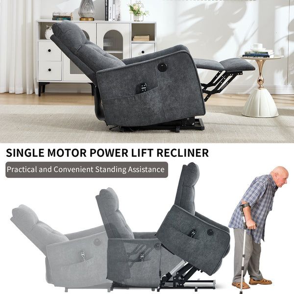 English Elm Beige Chenille Power Lift Recliner with Massage Heat and Usb for Senior Comfort Grey W1803P369077
