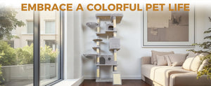 English Elm 71 Inch Floral Cat Tower with Condo Hammock Sisal Posts and Plush Perches for Large Breeds W243P326646