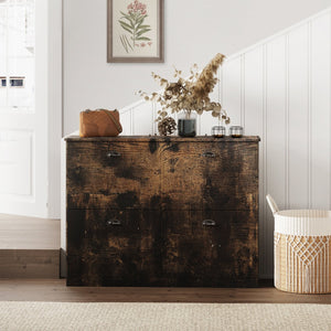 English Elm Shoe Cabinet Slim Flip-Top Rack with 4 Adjustable Drawers, Anti-Tip Entryway Organizer, Compact Vintage W2386P308733