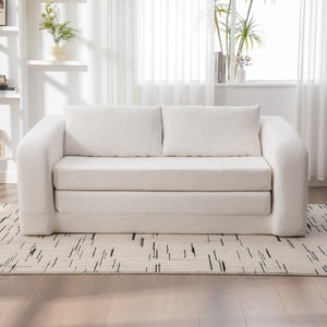 English Elm 71" Chenille Pull Out Sleeper Loveseat Convertible Floor Couch for Dorm or Guest Bedroom Ivory W3118P388899