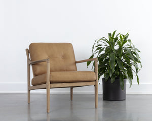 Sunpan Gilmore Lounge Chair - Bold Mid-Century Design with Solid Oak Frame and Luxurious Leather Seatback Light Oak / Sahara Camel Leather