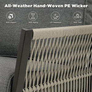 English Elm 73.2" Outdoor Handwoven Rattan 3 Seat Sofa with Olefin Cushions for Porch or Patio T3773P419404