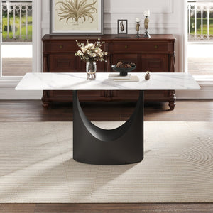 English Elm 63" Modern Dining Table With Durable Sintered Stone Top & Black Iron Legs – Seats 6-8 Comfortably! W1535S00557