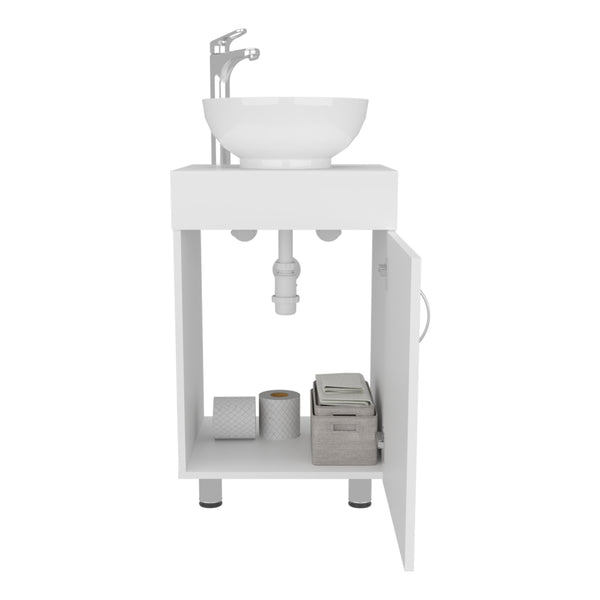 English Elm Tacna 18" Vanity Cabinet with Porcelain Vessel Sink – Compact Freestanding White Bathroom Storage B070P337121