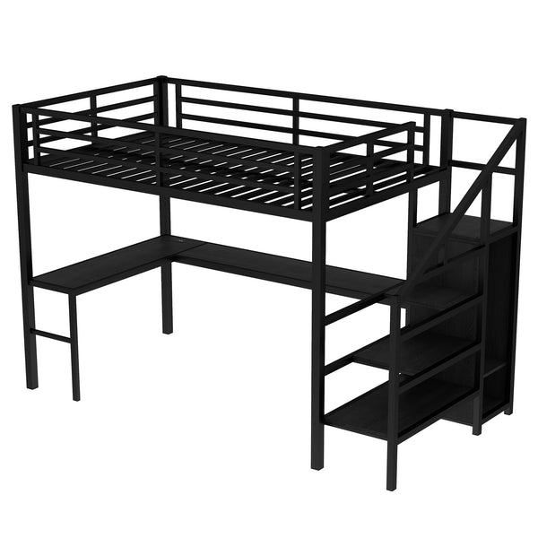 English Elm Full Size Pine Loft Bed House Frame with Slide Bookshelves and Moon Star Rails W1580S00286