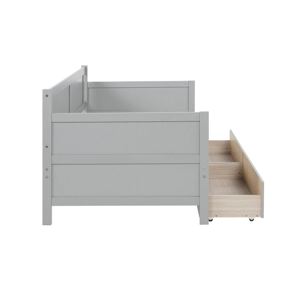 English Elm Twin Pine Wood Daybed with Two Hidden Storage Drawers, Space-Saving Twin Sofa Bed with Clean Silhouette Grey W504P149044