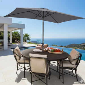 English Elm 6.5 X 10 Ft Rectangular Outdoor Patio Umbrella with Crank Tilt Uv Resistant Canopy Gray B082P454956