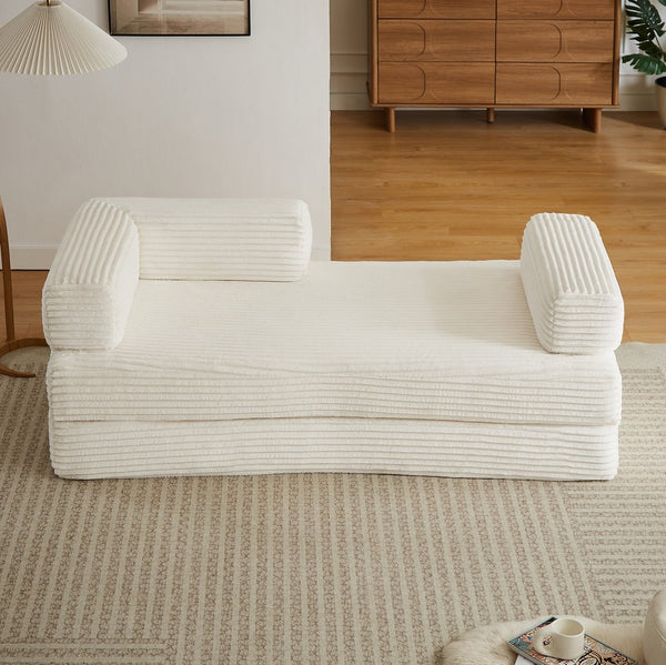 English Elm Loveseat Cloud Sectional Sofa with Corduroy Upholstery Plush Sponge Core Modular Design Beige W2339P411913