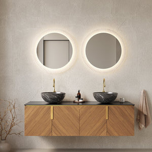 English Elm ARAI 60" Bathroom Vanity with Dual Ceramic Vessel Sinks, Sintered Stone Top, Plywood Storage Cabinet with Soft-Close Doors and Brushed Gold Handles Black,Brown Oak W2615S00262