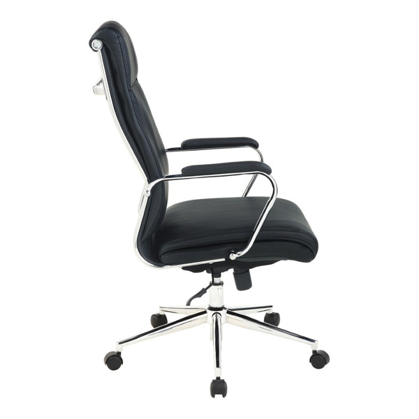 OSP Home Furnishings High Back Ergonomic Manager Chair with Antimicrobial Fabric Chrome Arms and Lumbar Support High Black 920350C-R107