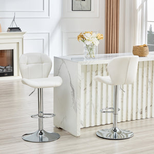 English Elm Set of 2 Adjustable Tufted Pu Barstools with Chrome Base for Kitchen Island or Pub W3875P382615