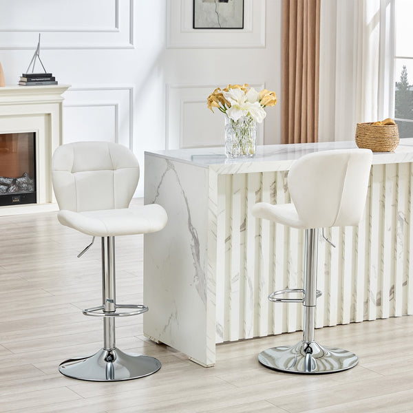 English Elm Set of 2 Adjustable Tufted Pu Barstools with Chrome Base for Kitchen Island or Pub W3875P382615