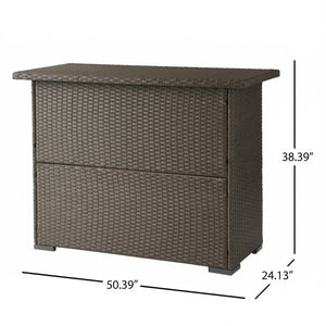 English Elm Trinidad Outdoor Resin Wicker Bar Table with Cabinet Storage for Patio Entertaining N772P368972D