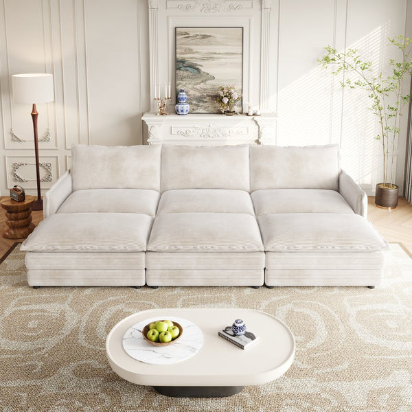 English Elm Corduroy 3-Seater Oversized Cloud Sofa With Movable Footrests - Deep, Cozy Seating For Any Space W834S00442