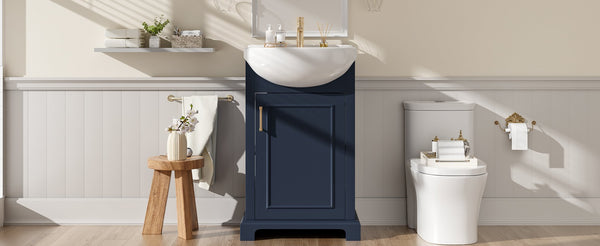 English Elm 20-inch French Style Freestanding Vanity Carved Wood Cabinet Soft Close Ceramic Basin Blue N710P330977C