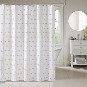 JLA Home Madison Park - Shower Curtain with Soft Fabric Pom-Poms on White Ground — Textured, Machine-Washable 72"x72" Blush MP70-7471