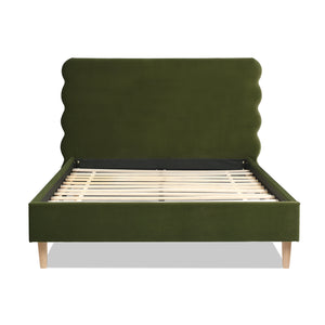 English Elm Jennifer Taylor Home - Stockholm Queen Platform Bed With Wavy Headboard In Olive Green Velvet - Stylish Comfort & Durability B2719P238204
